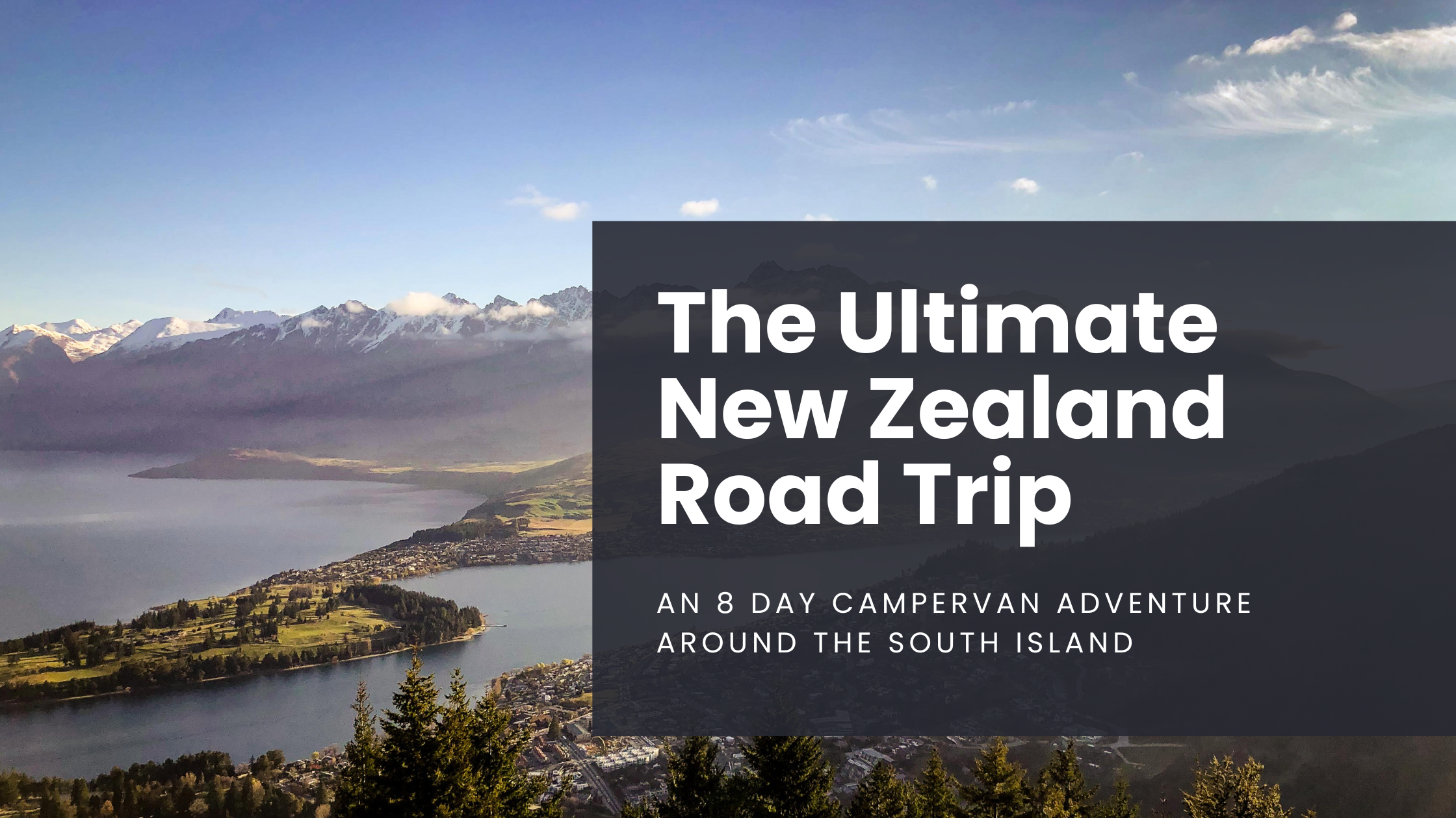 A view from Queenstown Hill, looking out over the lake below and across the famous Remarkables mountain landscape, including the snowcapped peaks