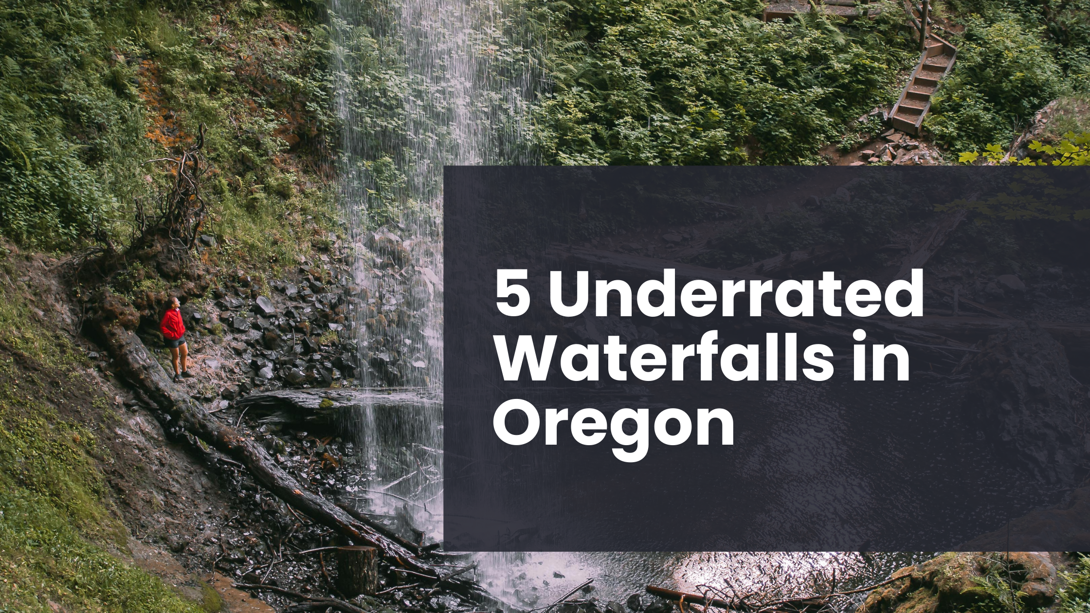 A hiker stands underneath a waterfall in Oregon, United States