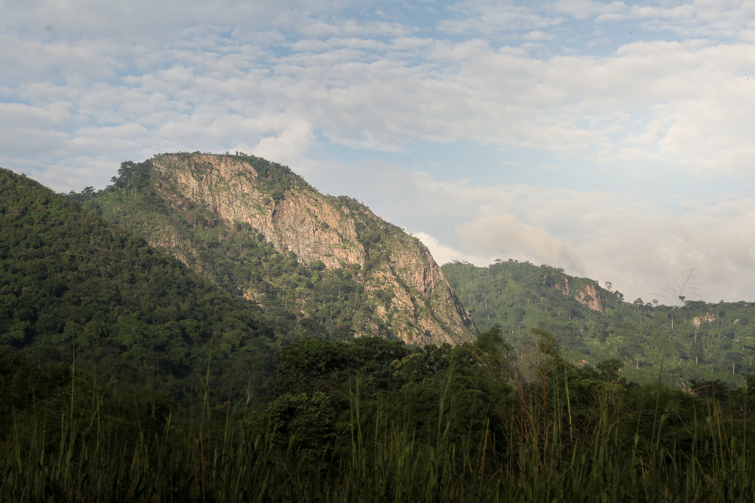 Part of the Akuapem-Togo mountain range stands tall above dense, green forest in Ghana
