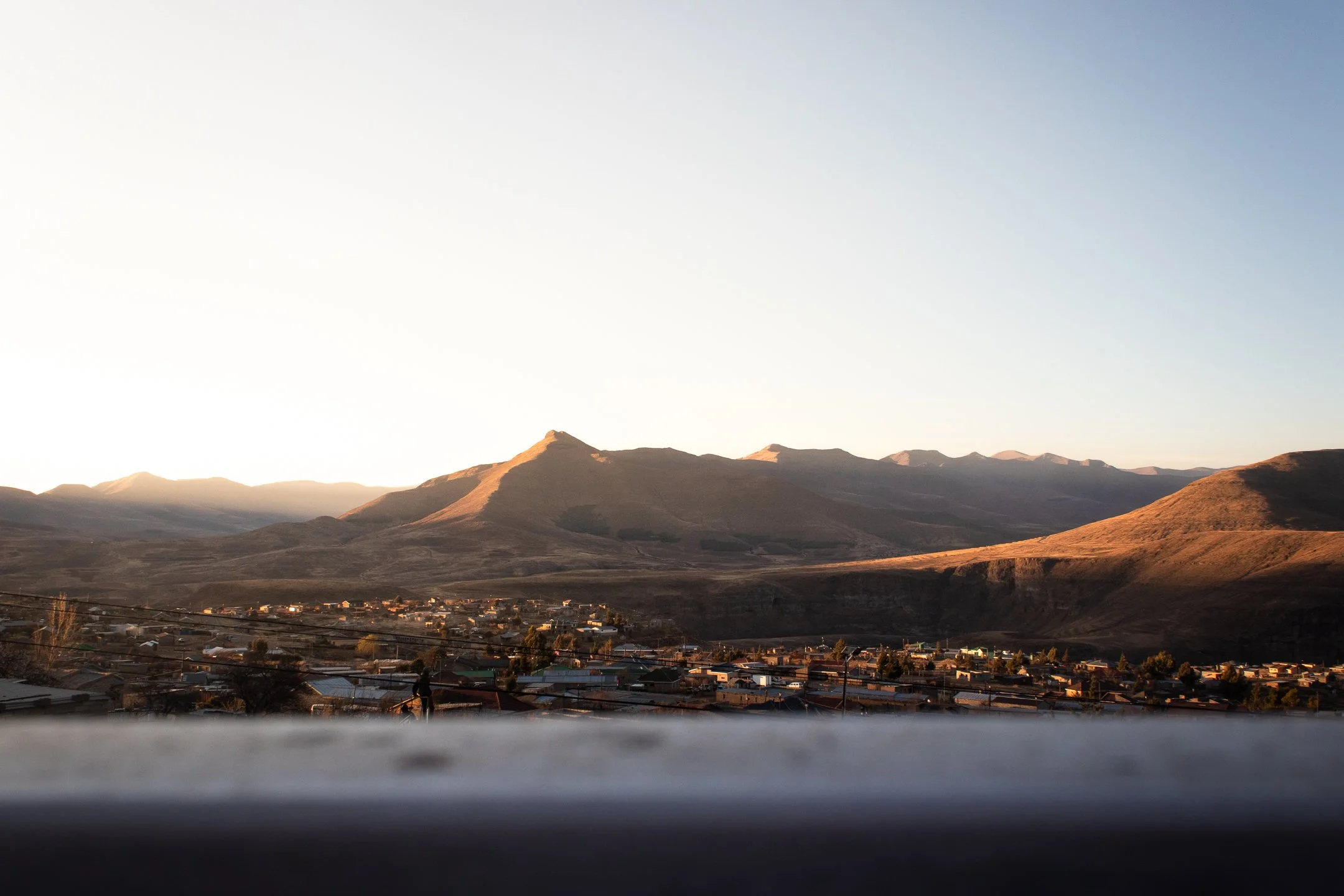 The sun sets over the town of Mokhotlong, Lesotho