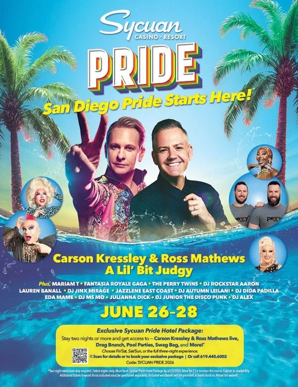 Kick of San Diego Pride 🌈 with me at @sycuan_casinoresort June 26 &ndash; 28 I&rsquo;ll be playing Saturday &amp; Sunday!

Three days of Music, Drag, Comedy, Pool Parties, and More!
San Diego Pride is just around the corner, and Sycuan Casino Resort