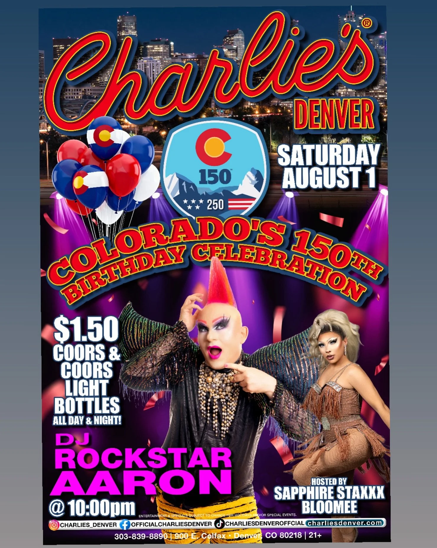 I&rsquo;ve been traveling so much lately, and I&rsquo;m excited to be back in Denver DJing this Saturday at Charlie&rsquo;s! 🎉 Colorado turns 150, and we&rsquo;re celebrating all night long. Join me at @charlies_denver 🏔️🎧