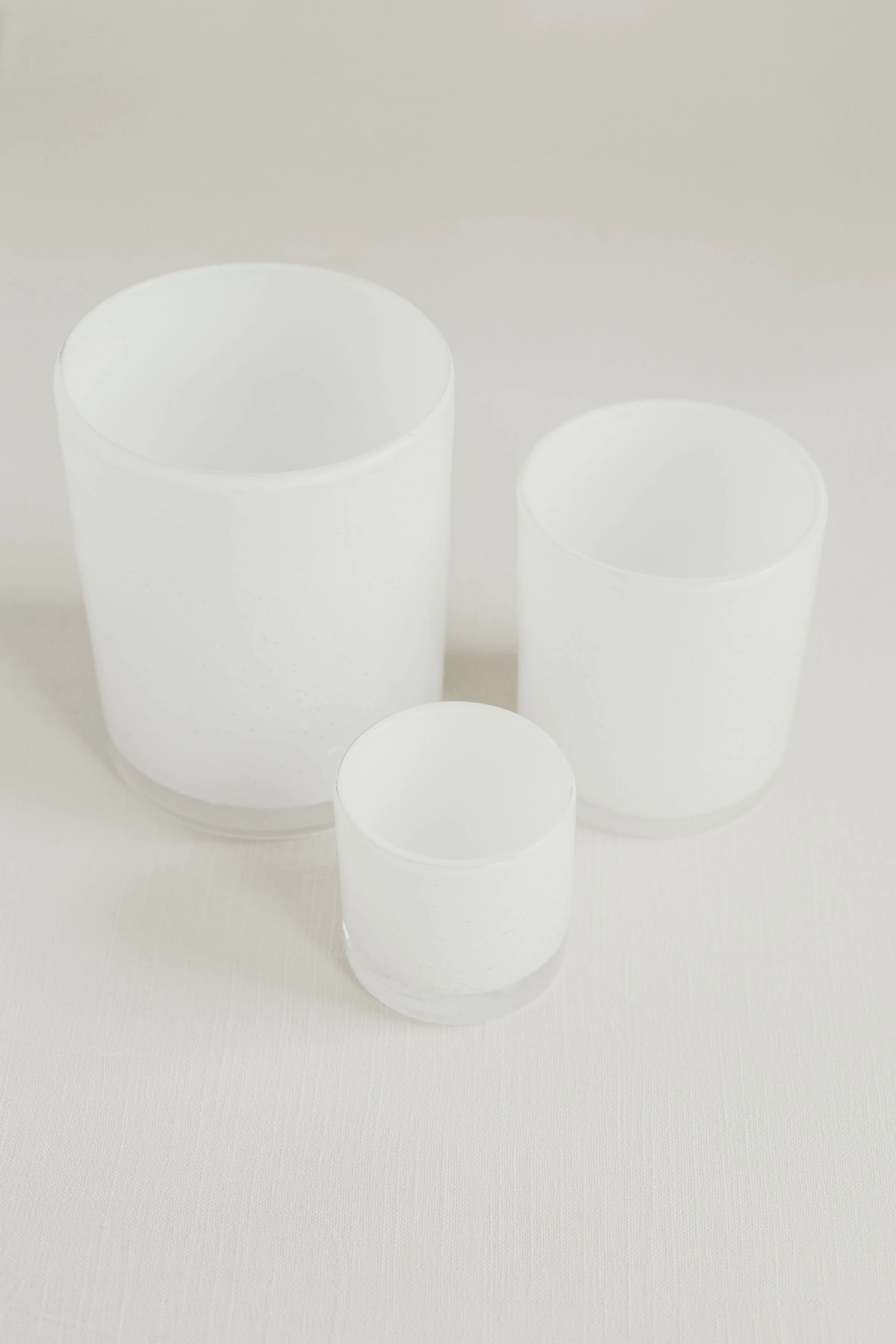 White Handblown Glass Hurricane Trio