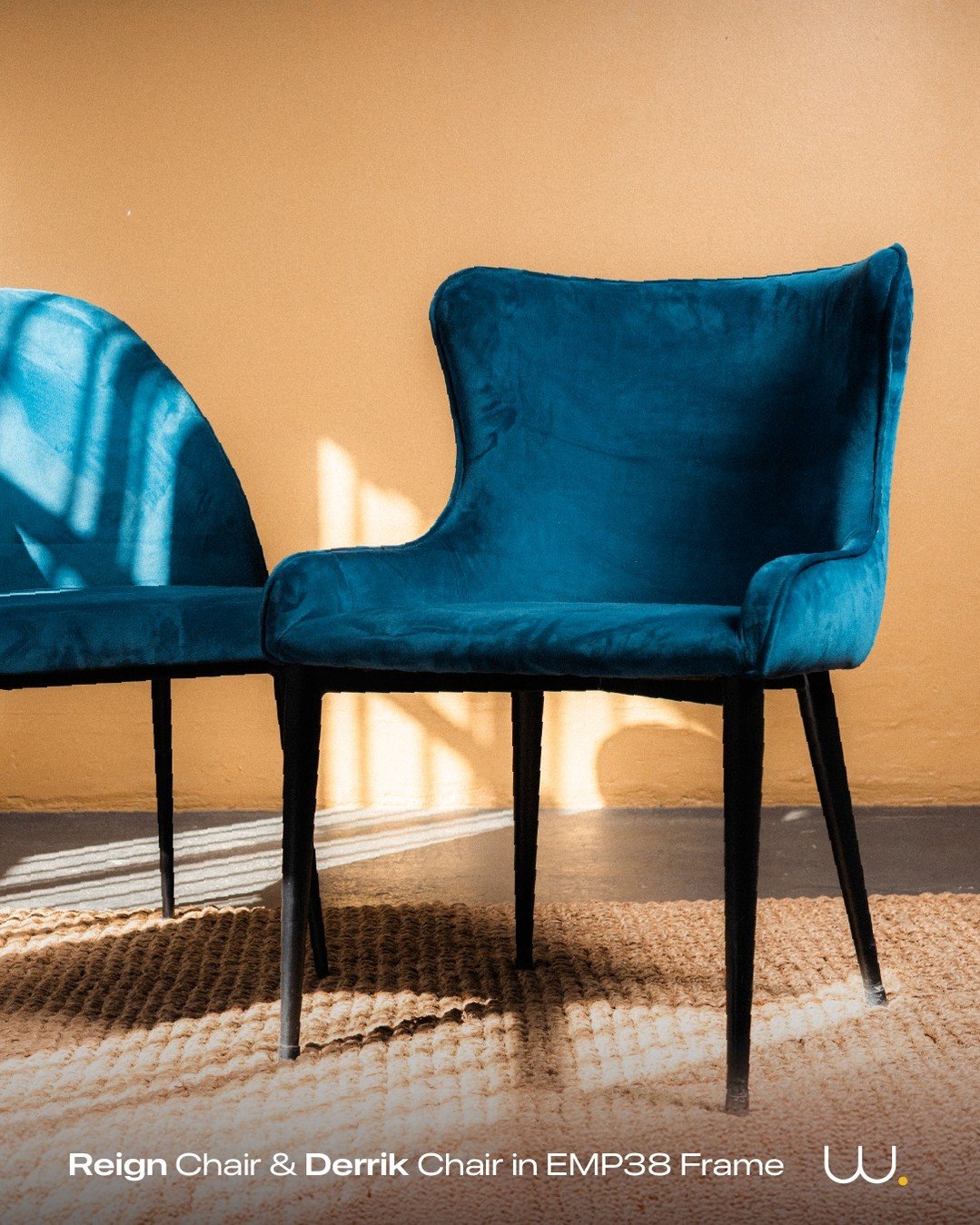 Elevate your interior with our Reign and Derrik chairs, designed for timeless luxury. The rich upholstery and black legs create a bold, elegant statement, bringing warmth and depth to your interiors this winter. We love the finish our client chose fo