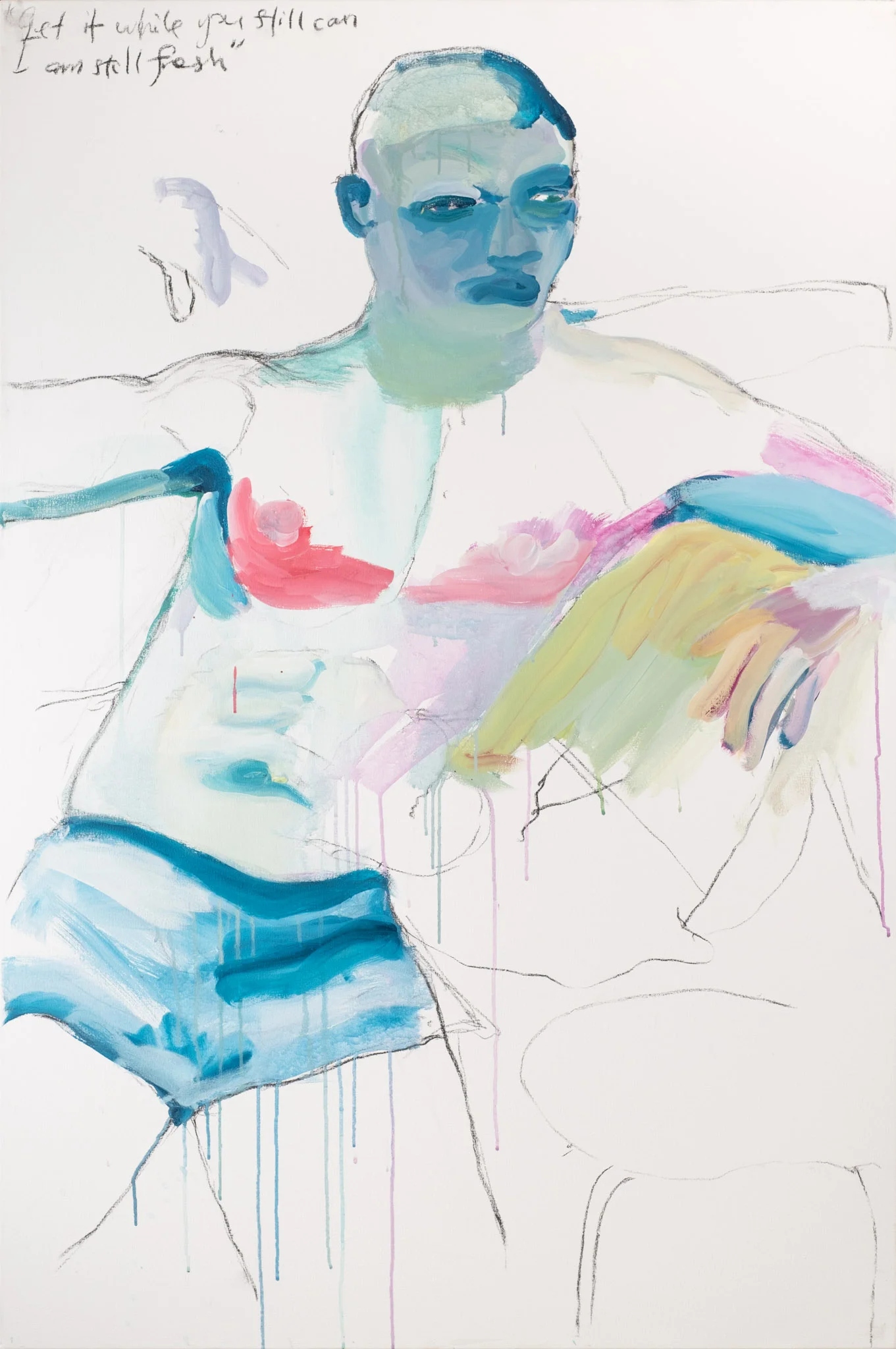 Fresh meat. 2017Acrylic and charcoal on canvas150 x 100cmFramedZeitz Collection