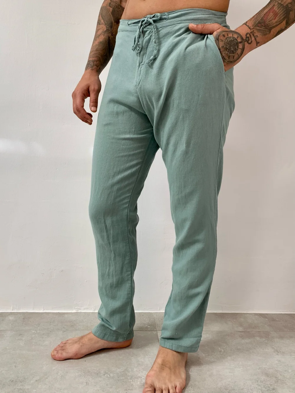 Linen Pants Drawstring Yoga Pants Men's Cotton Linen Drawstring