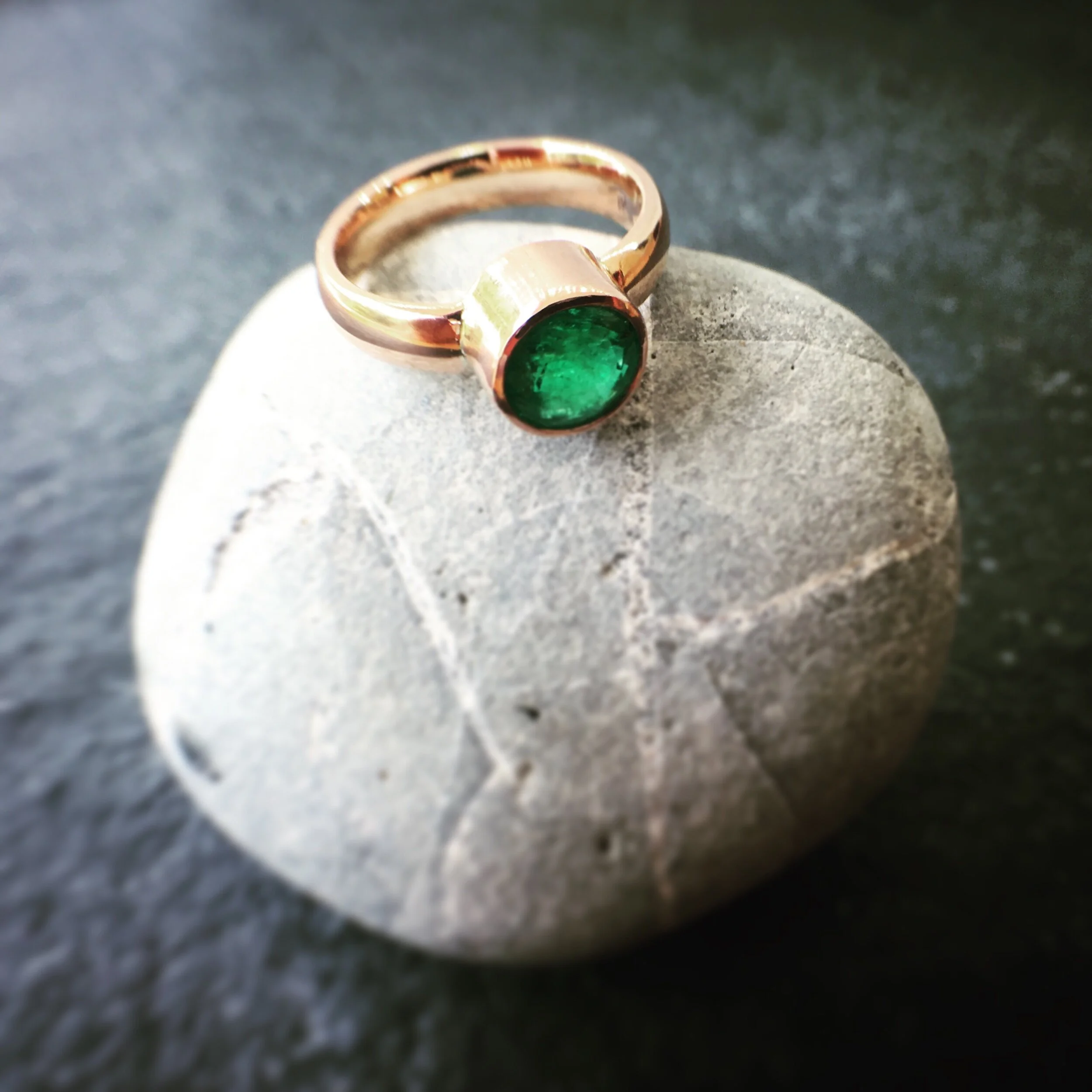 Emerald Statement Ring in Red Gold 