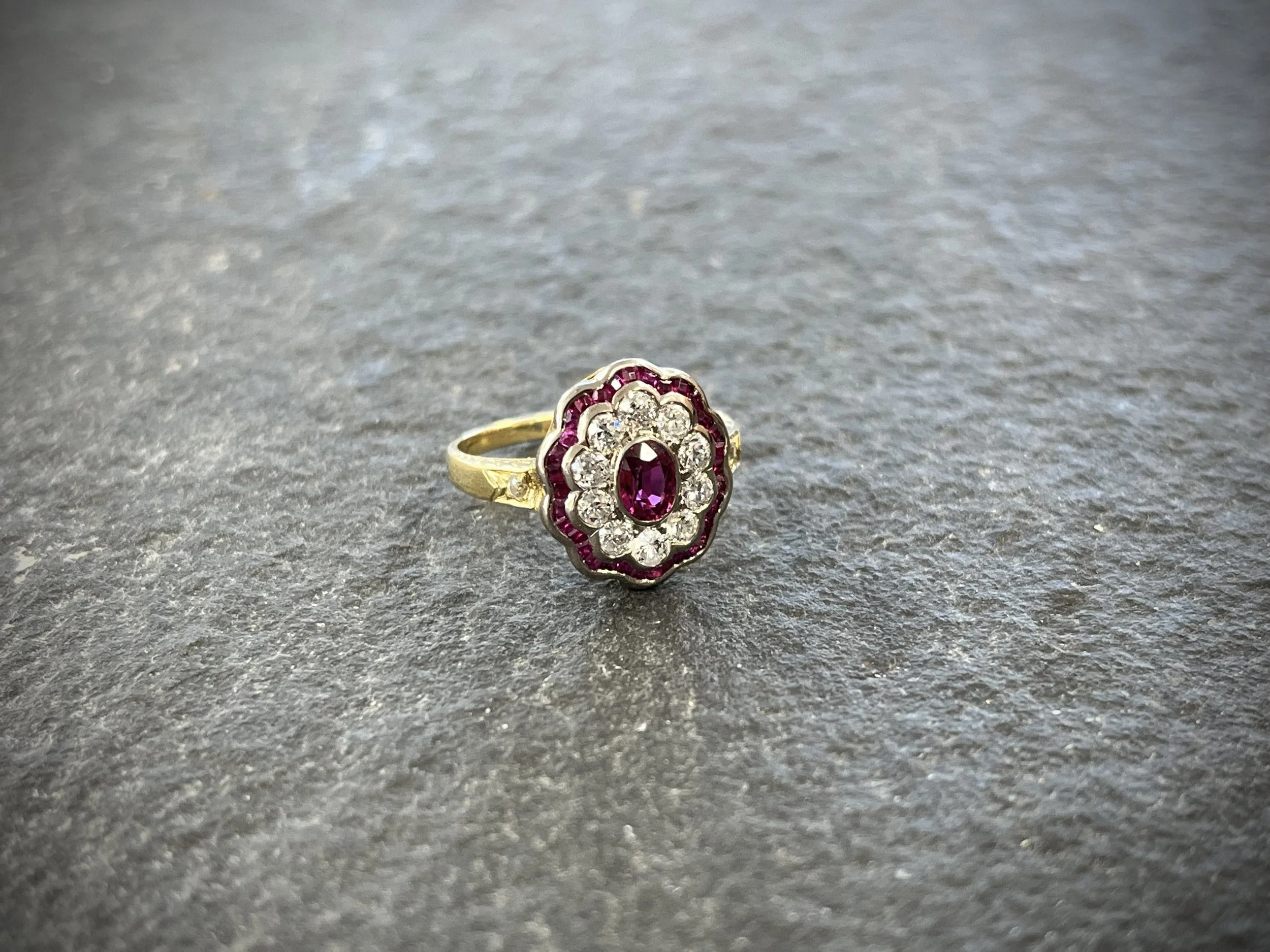 Grandma's Antique Ruby and Diamond Cluster remake