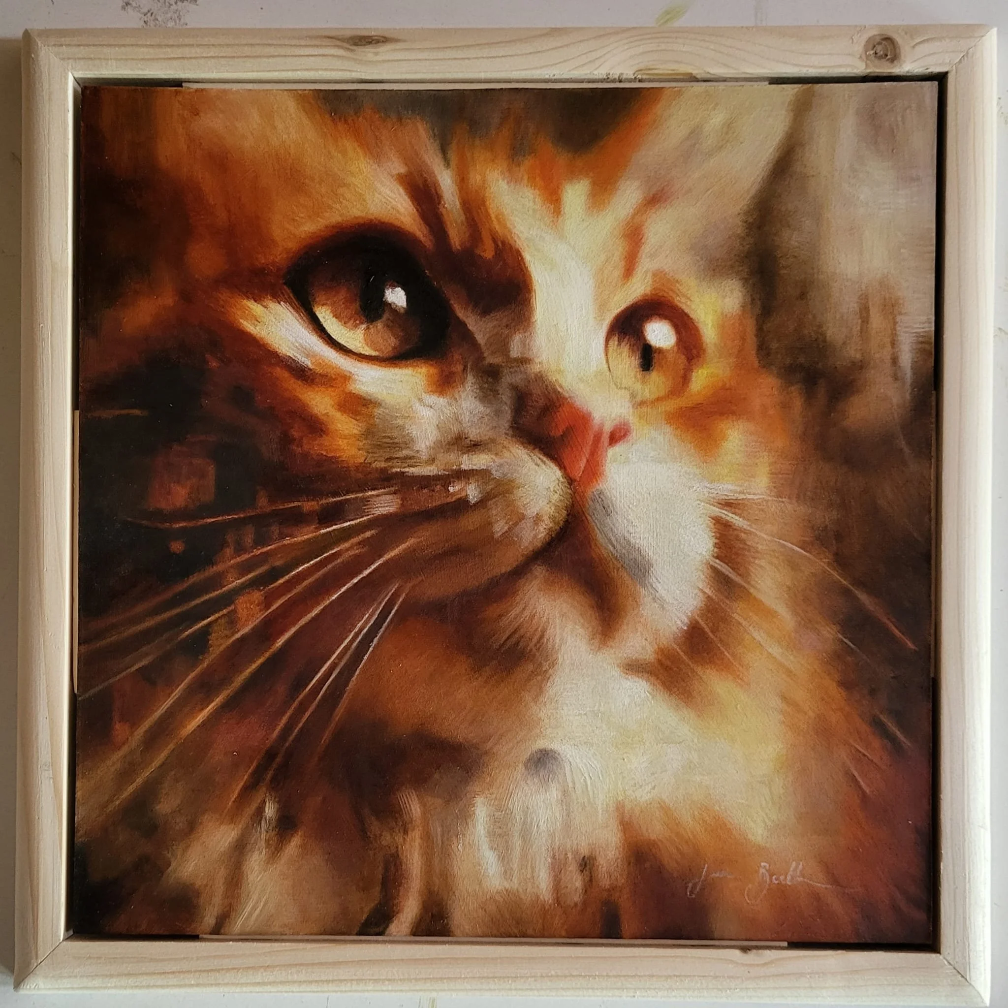 Framed Ginger Cat - 12" x 12" - Oil on Panel - Available for sale