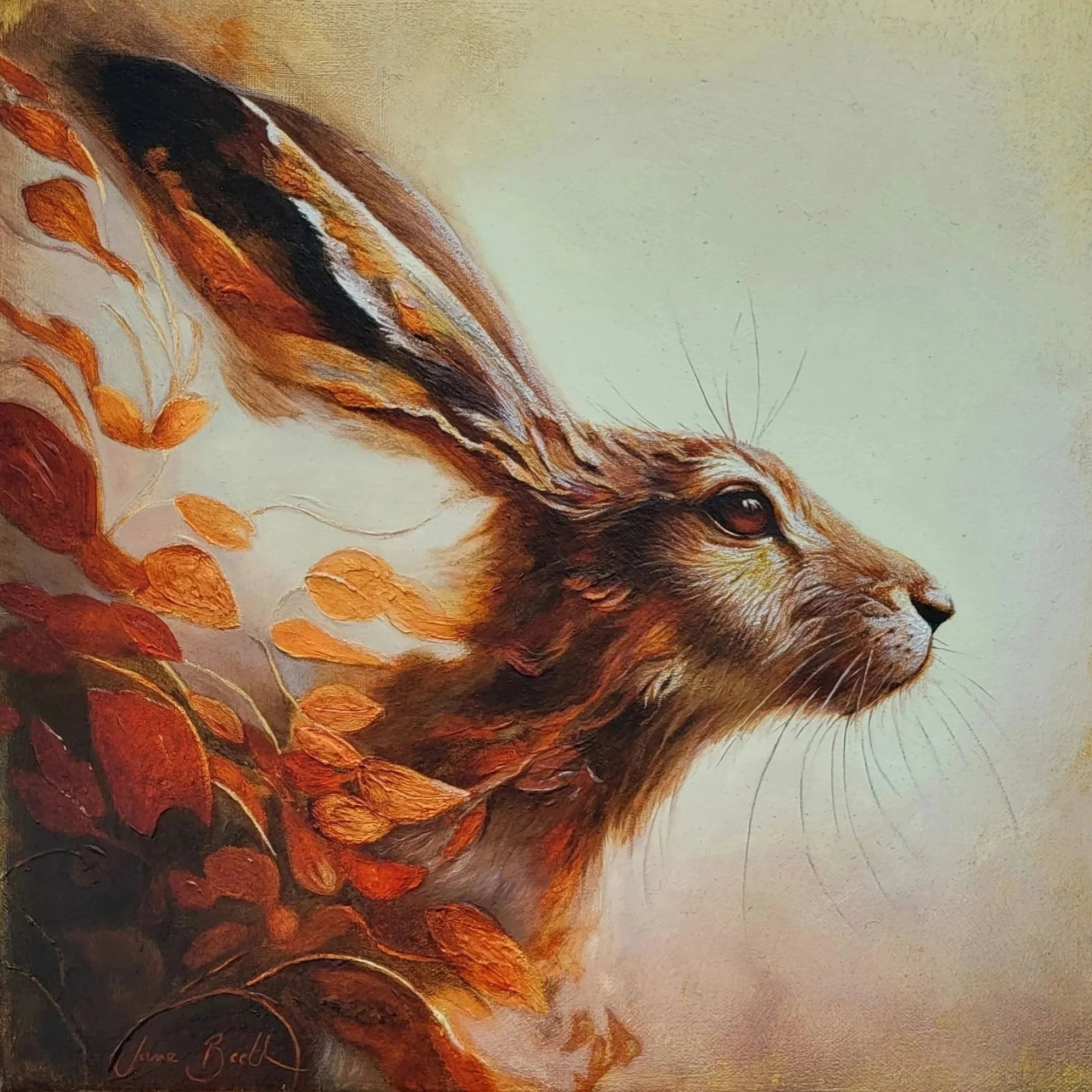 Hare Bursting from Undergrowth Oil Painting