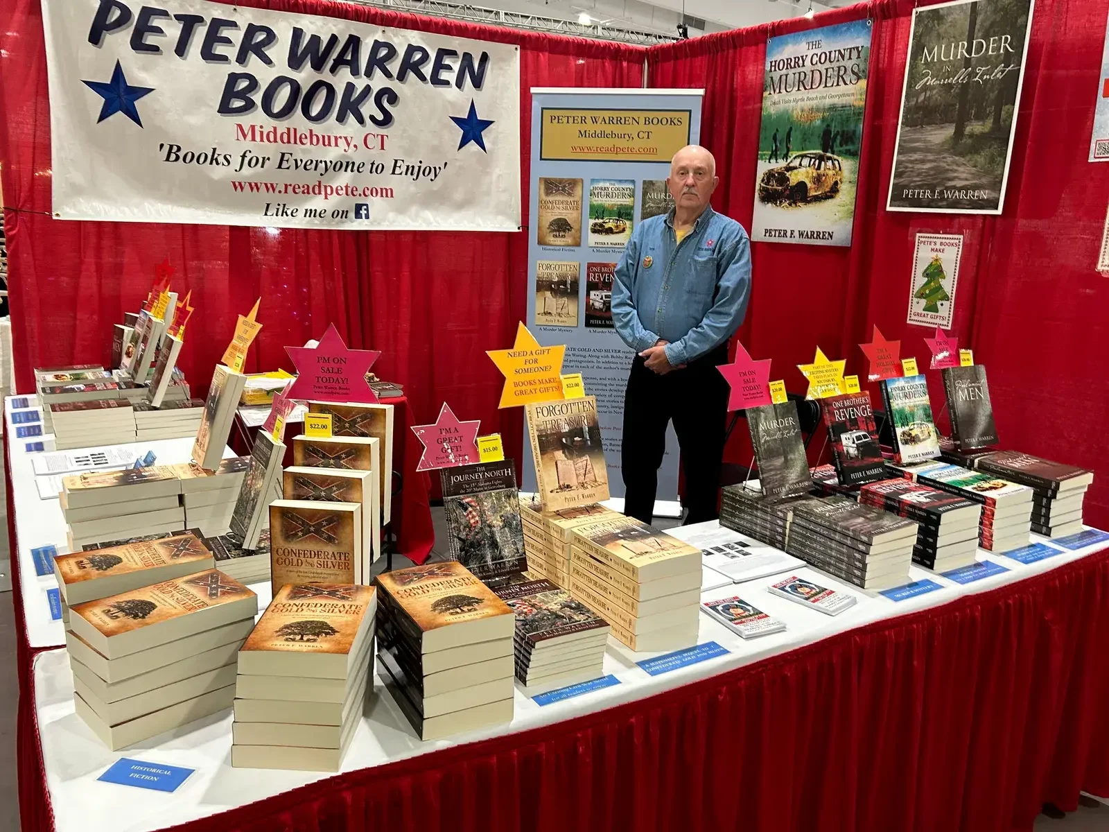  
  Peter Warren Books: BOOTH 329
     Explore a collection of mystery and historical fiction by author Peter Warren. Inspired by his years with the Connecticut State Police, his stories offer an engaging blend of intrigue, history, and adventure—a t