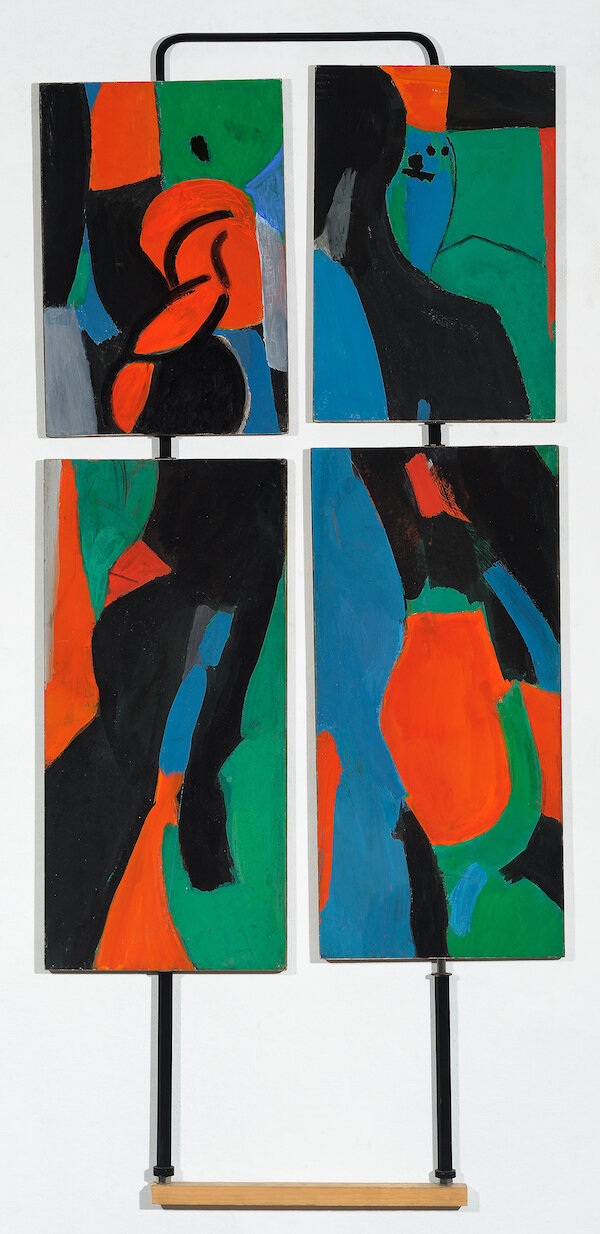  Irving Kriesberg,  Blue, Green, Red  (side B), 1959, gouache on paper mounted to board (four panels, reversible), overall (with armature): 47 1/2 x 21 1/8 in. (120.7 x 53.7 cm) 