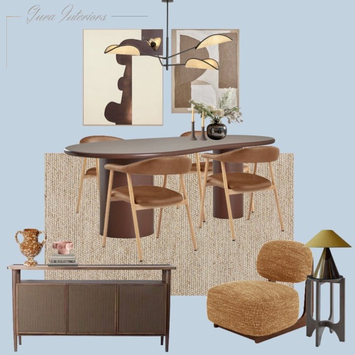 Mid-century, but make it modern. 

Styling tip: To pull off a clean and elevated look with mid-century furniture, layer wooden textures in varying tones. Like the warm wooden dining set and ribbed sideboard against a soft neutral rug. Add sculptural 