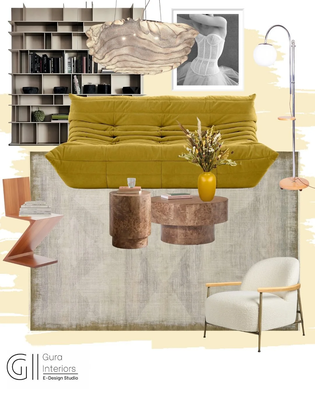 Modern Bauhaus meets timeless vintage 

This mood board is a study in sculptural form, texture, and heritage design. At the heart sits the iconic @ligneroset Togo sofa, its low-slung curves and quilted structure embodying relaxed luxury. Pairing beau