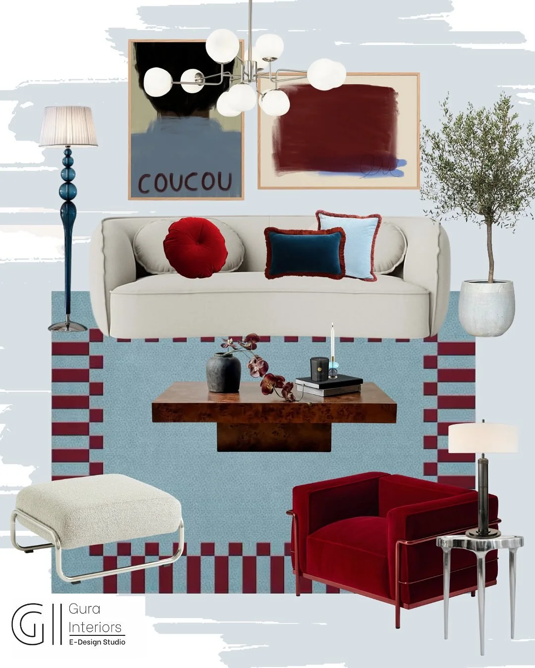 Bold. Confident. Effortlessly Chic.

When crimson meets blue, something magical happens. This living room concept celebrates contrast; a perfect marriage of passion and calm, energy and sophistication.

The plush ruby velvet chair brings undeniable d