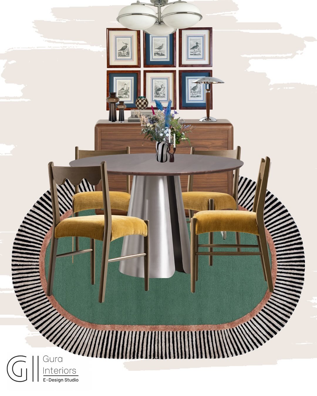 The Art of Balance: A Dining Space That Speaks Design Fluently! 

This dining space embodies the essence of great design; balance, rhythm, harmony, and contrast working together in perfect flow.

Warm mustard tones meet sleek metallics, grounded by a