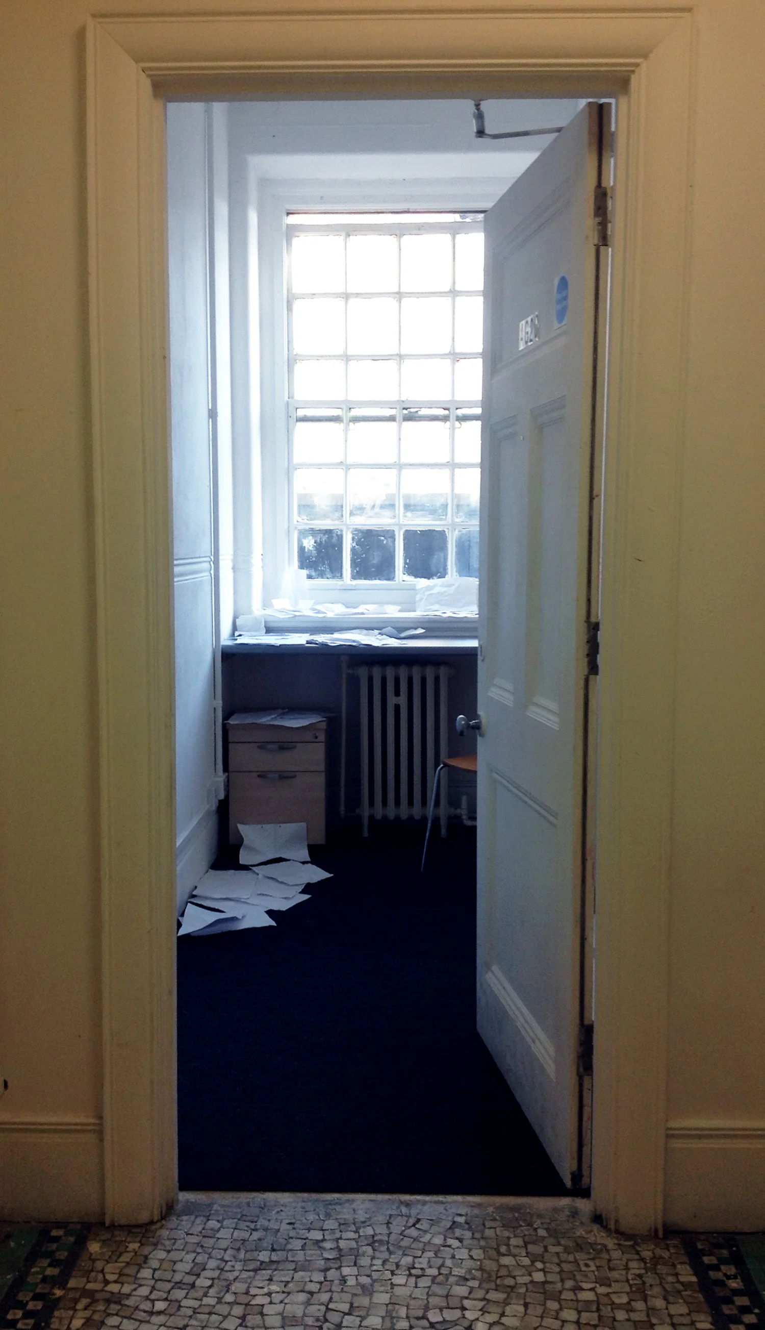 Installed in an office space at Chelsea College of Arts, London, UK, July 2015