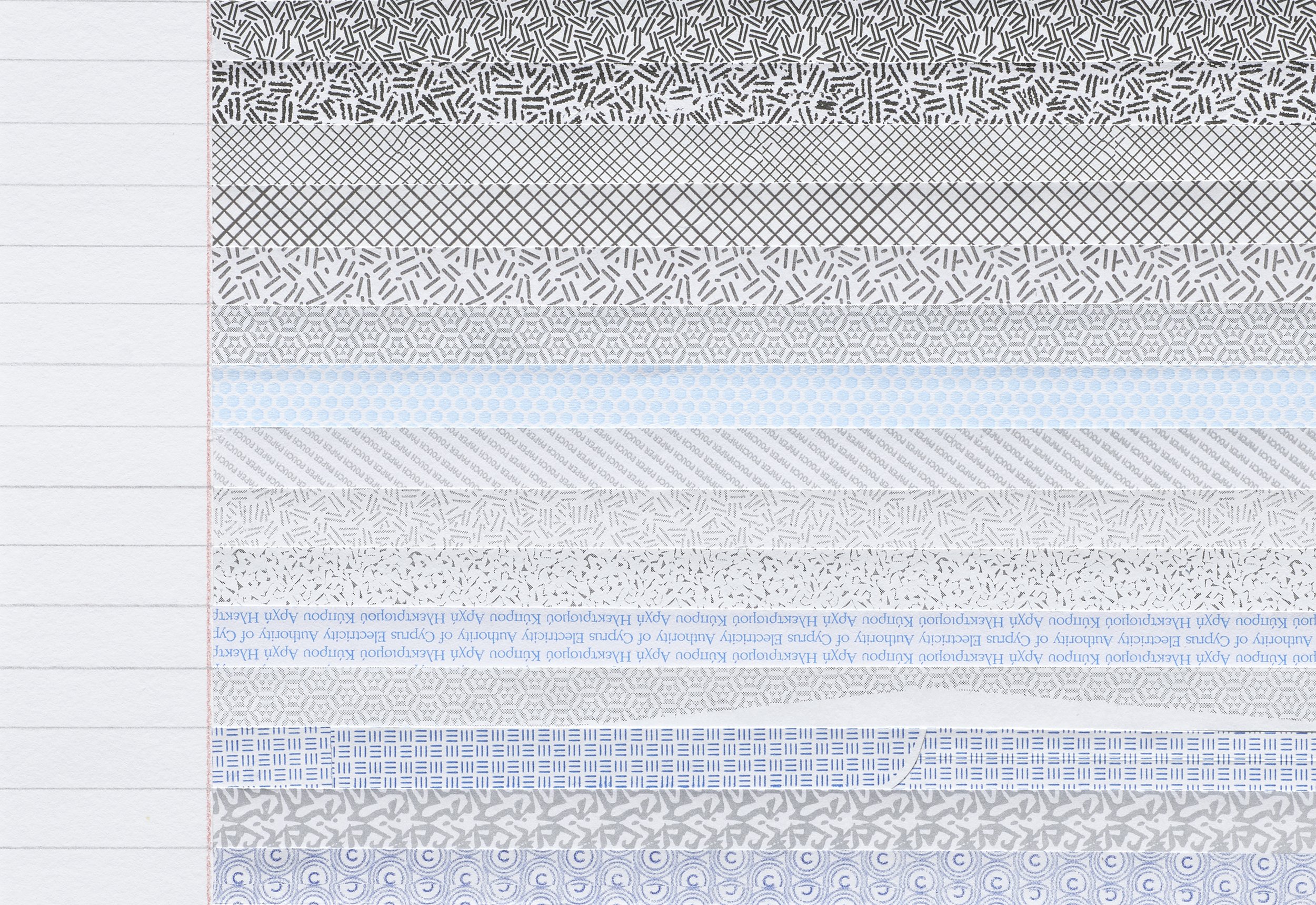 Envelope Letters #16 (January 9, 2023), 2023 (detail) Graphite, colored pencils, security envelope strips, archival drawing paper 8.5 x 11 inches