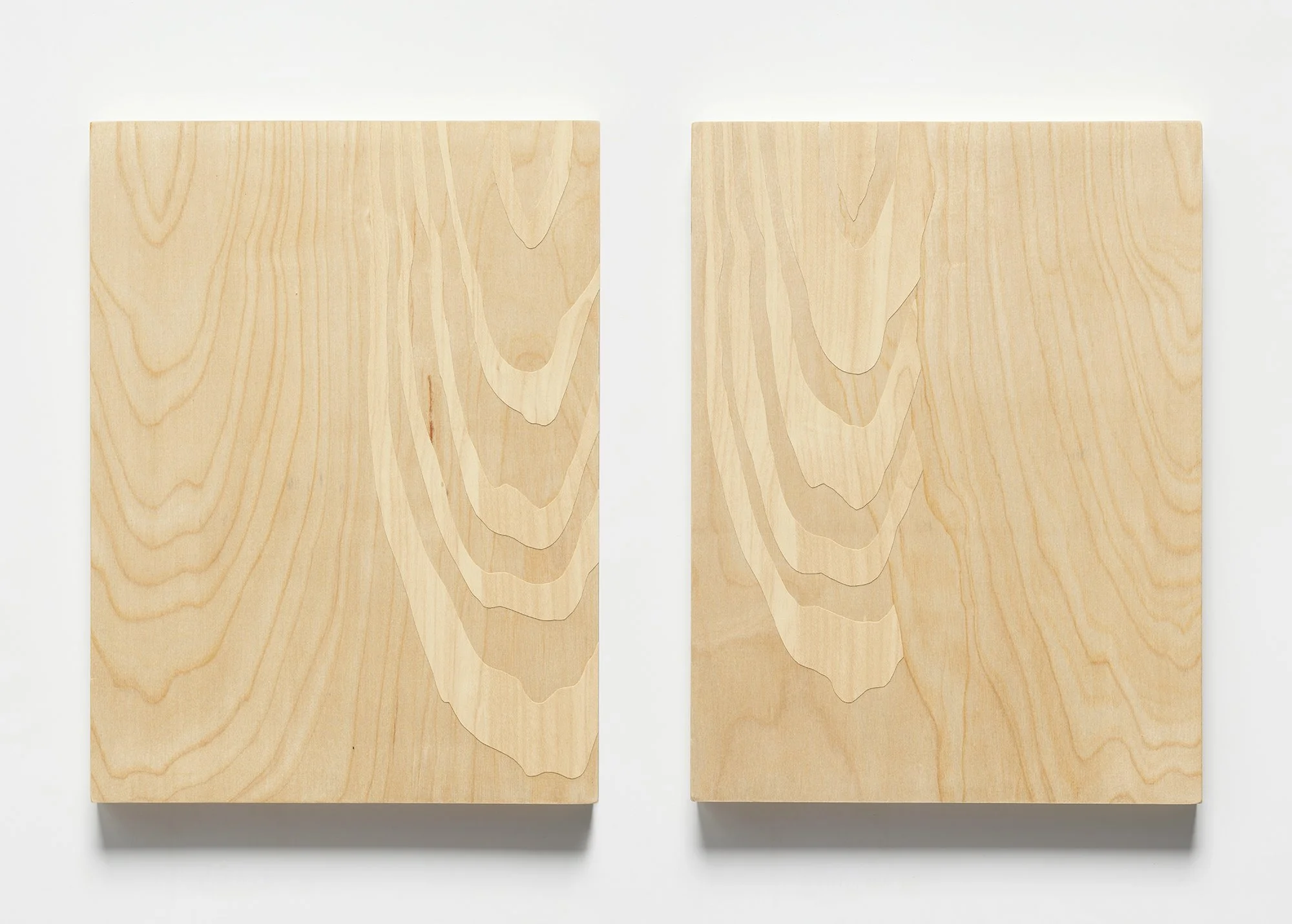  Marina Kassianidou,  Draping I  and  Draping II  (diptych), 2025 Adhesive vinyl collage and colored pencils on birch plywood panels 9 × 12 × 0.75 inches / 22.9 x 30.5 x 1.9 cm each 