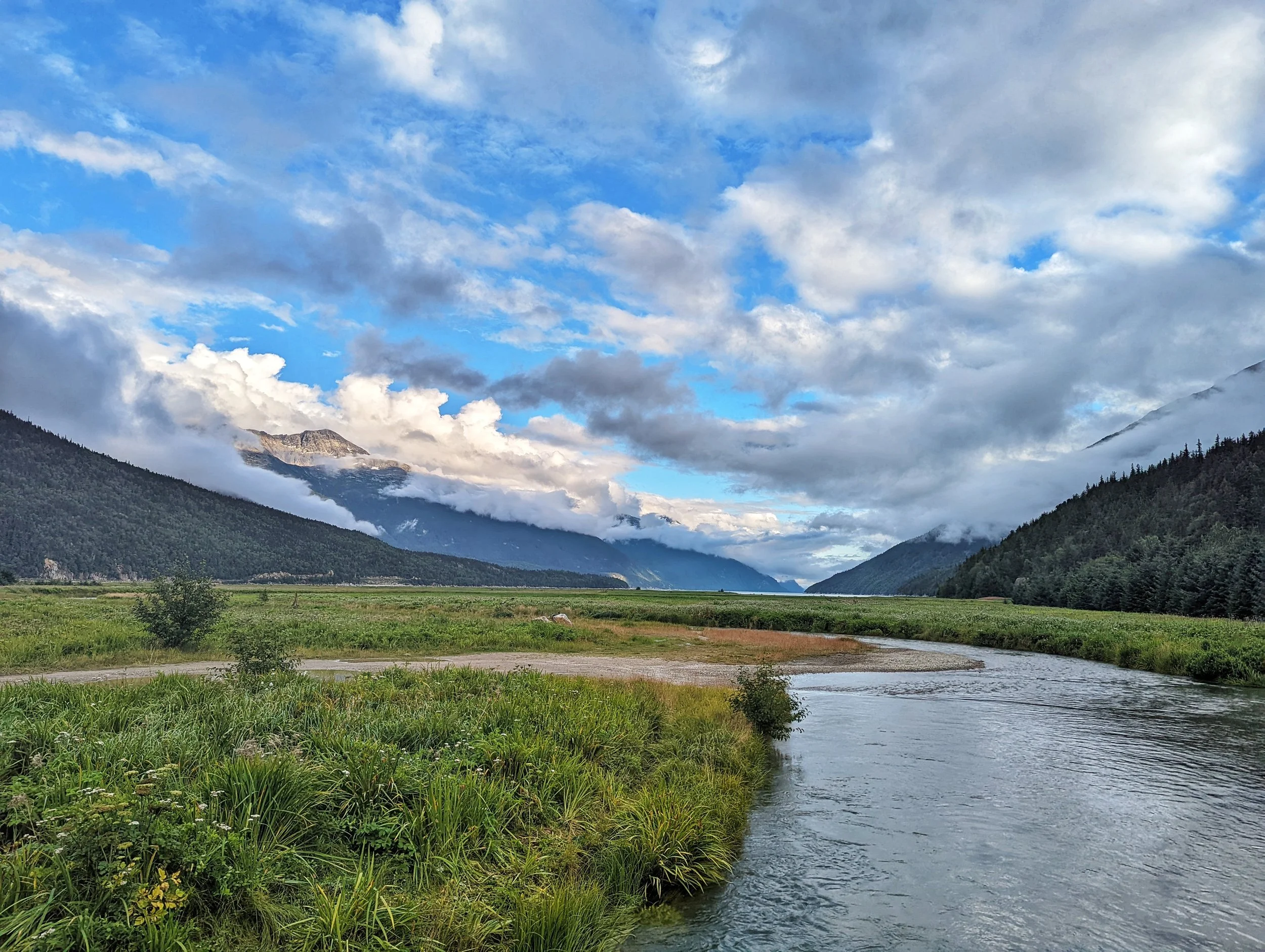 Mountain and river landscape near Skagway Alaska