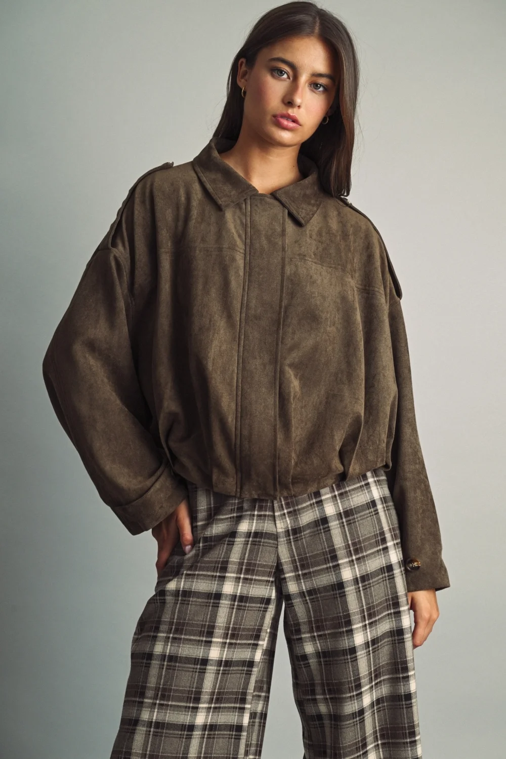 Suede Pleated Jacket Olive