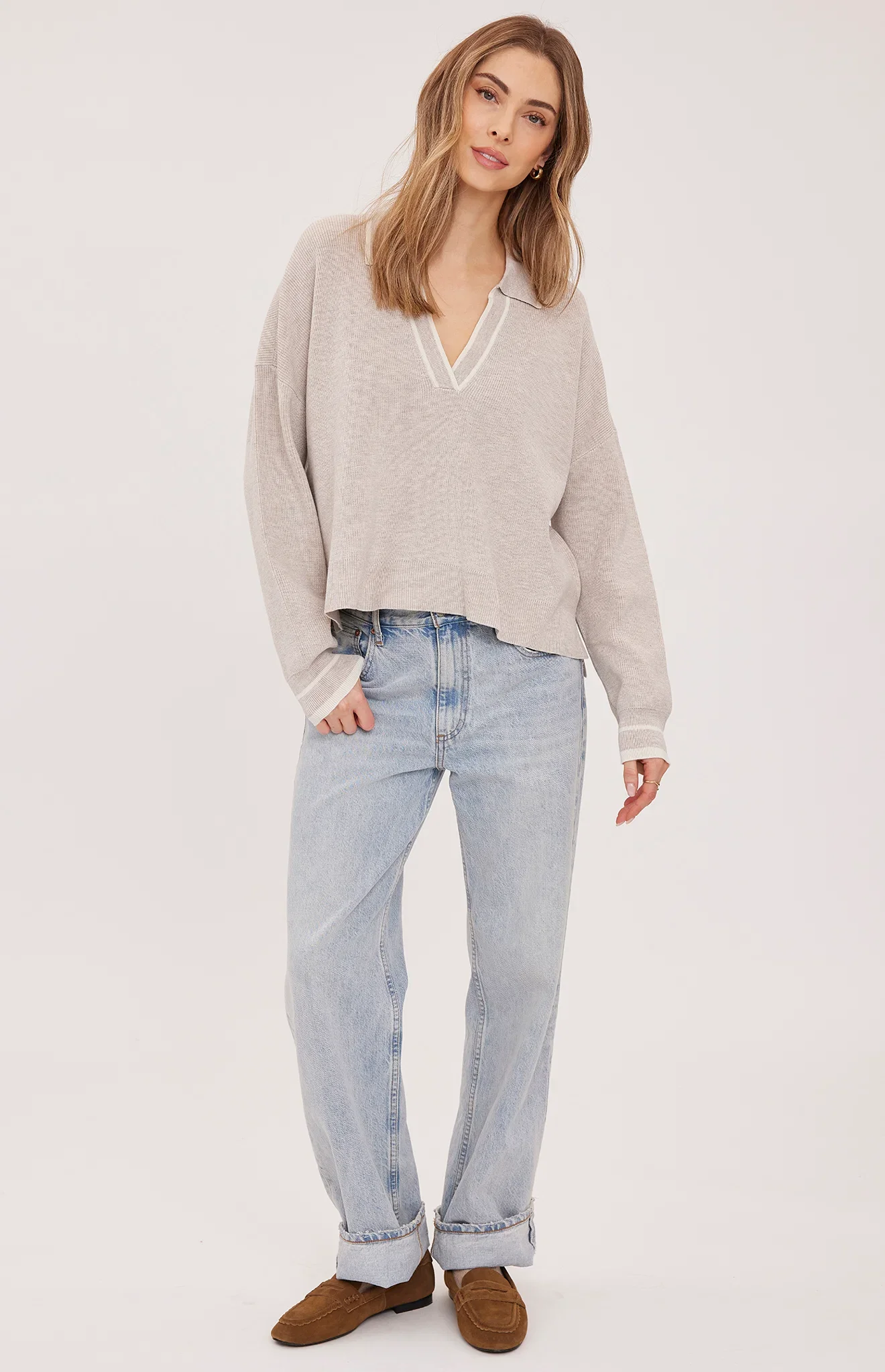 Tristan V-Neck Sweater Heather Latte
