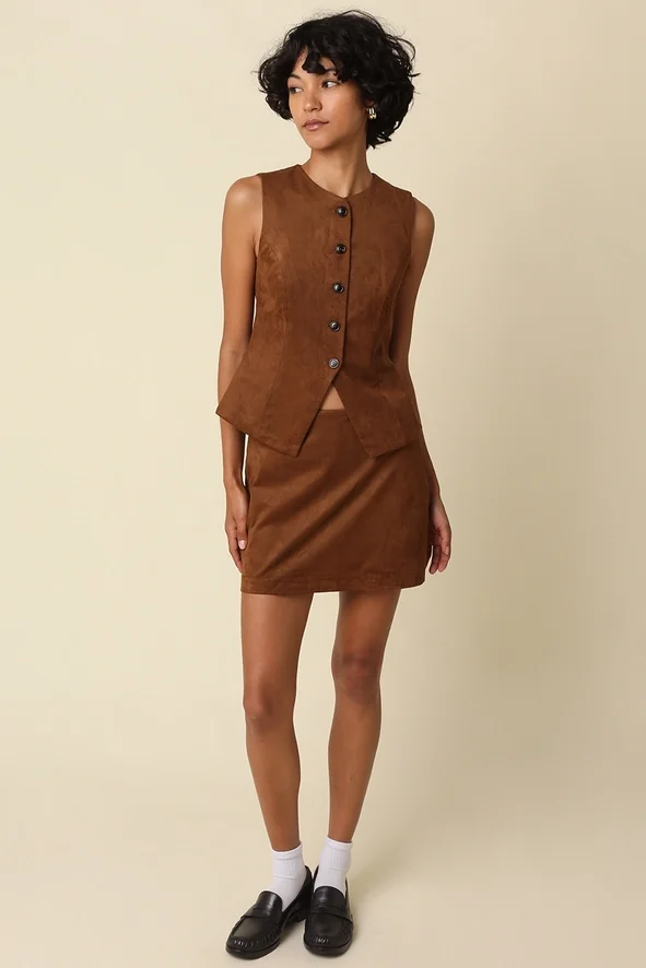 Sana Faux Suede Mini Skirt Light Brown