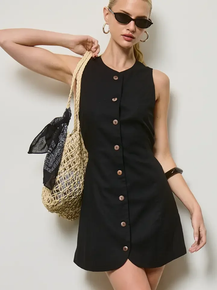 Tailored Button Front Mini Dress