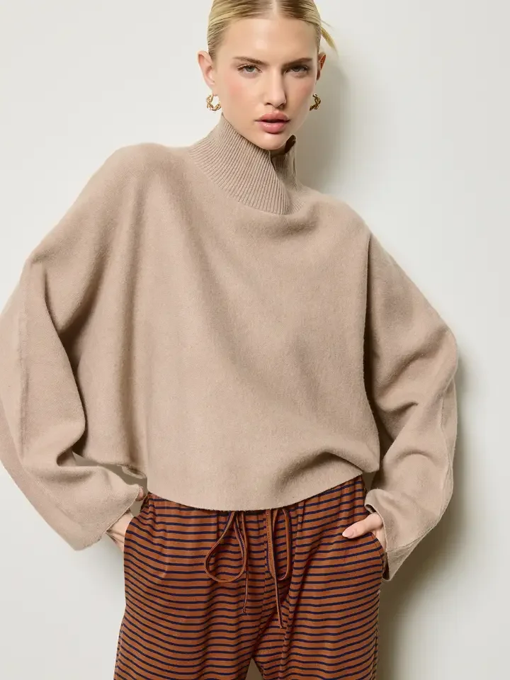 Mock Neck Dolman Sleeve Knit Sweater Mocha