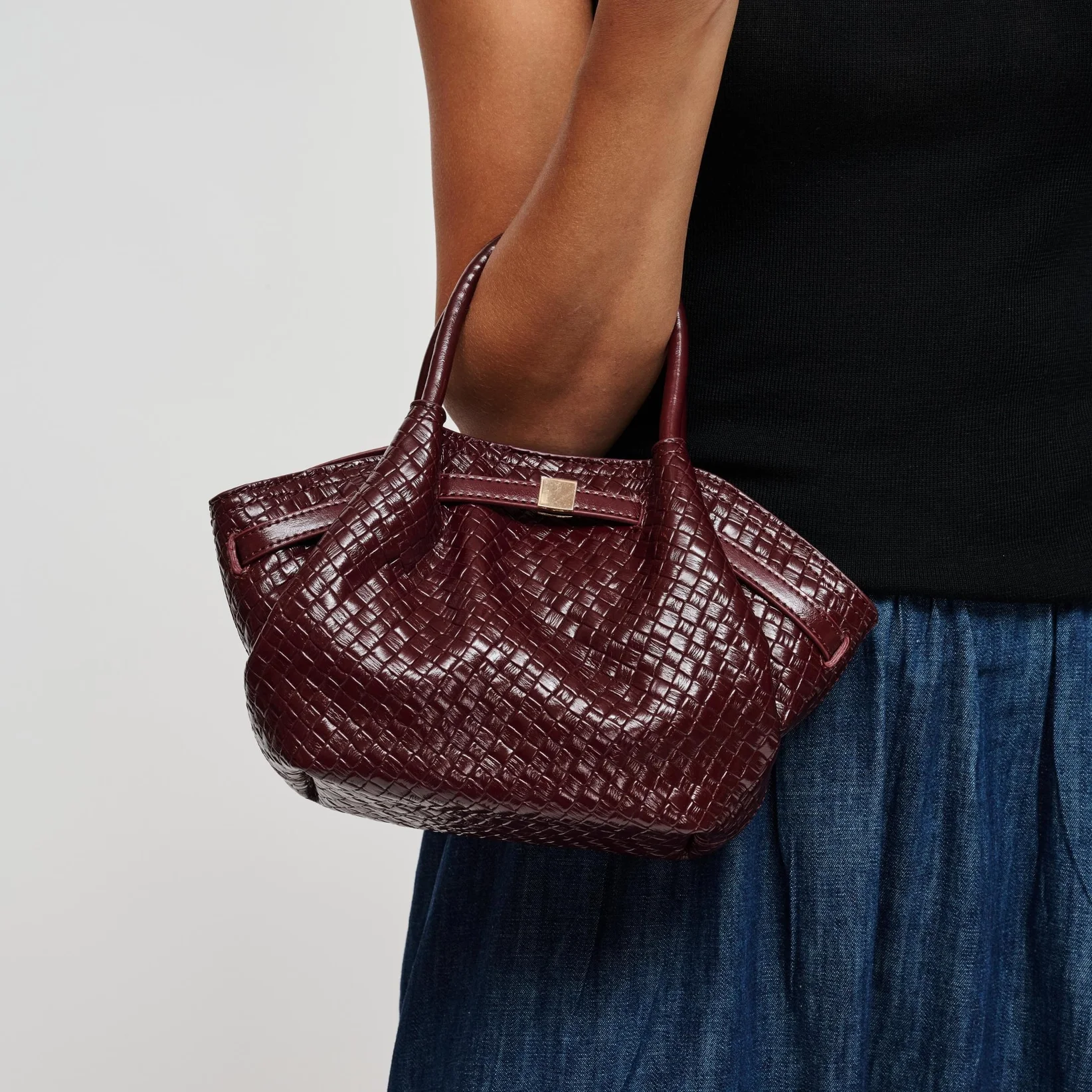 Selena Embossed Woven Crossbody Bag Burgundy