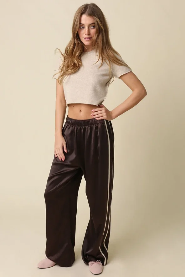 Lee Stripe Satin Pant Brown/Beige