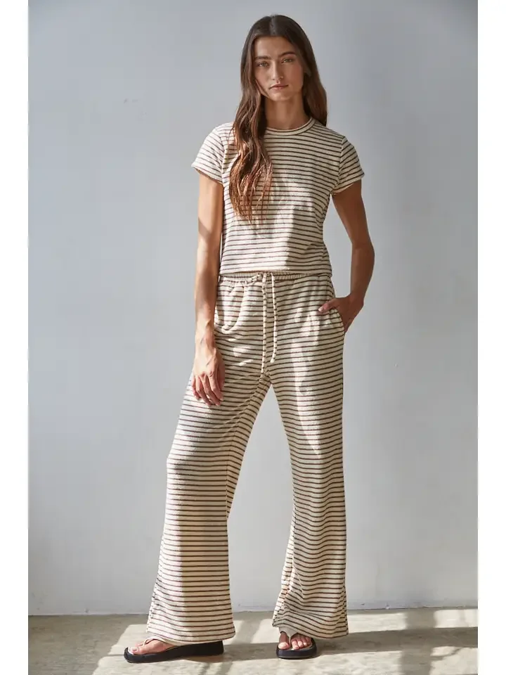 Knit Striped Crop Top Cream/Mocha