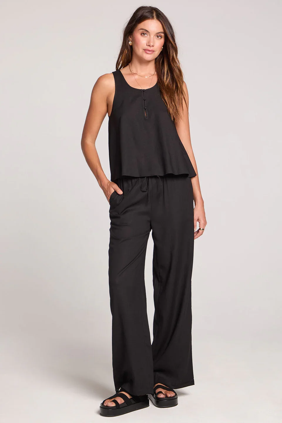 Woven Black Pull On Pants