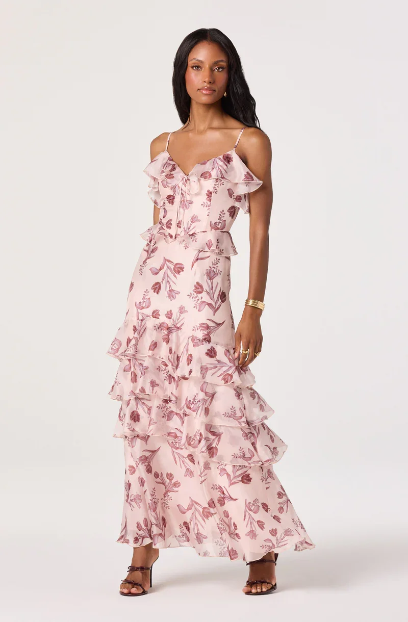 Emiliana V-Neck Ruffle Maxi Dress