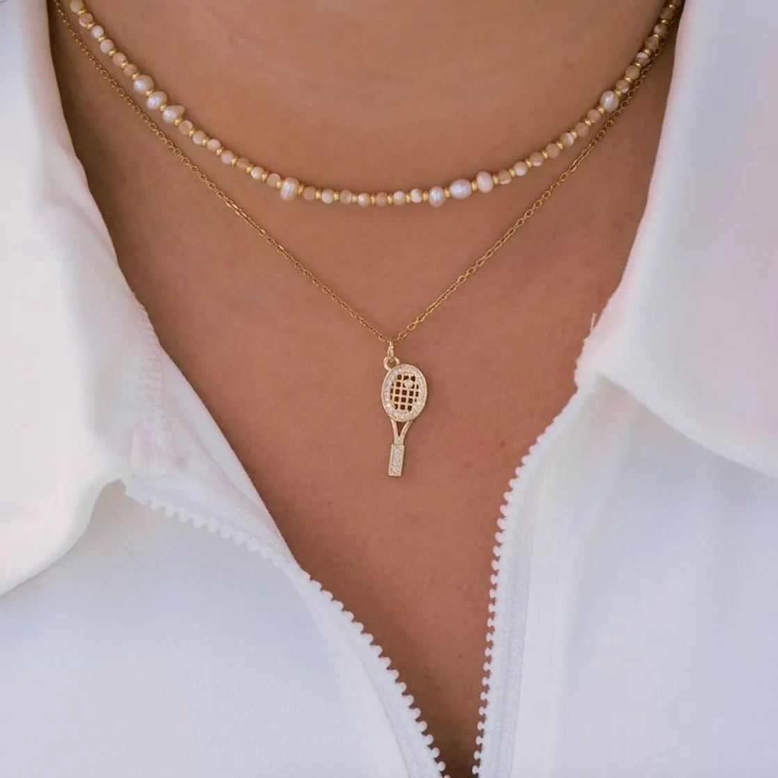 Gabby White Bead and Pearl Necklace Gold