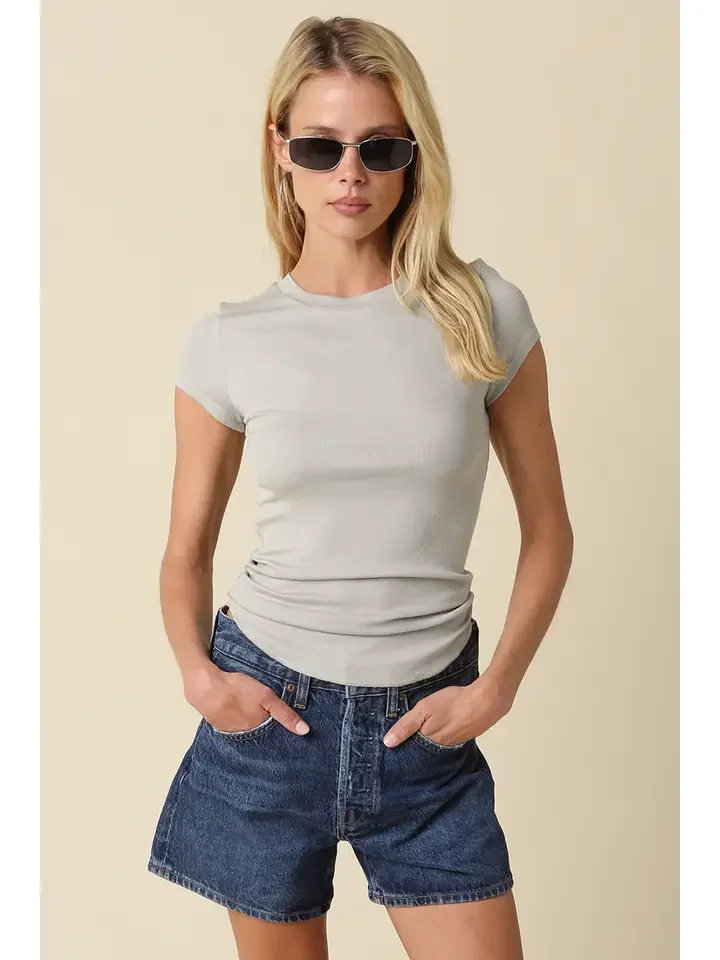 Serena Ribbed Cap Sleeve Top Sage Grey