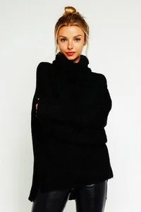 Fuzzy Turtleneck Oversized Sweater Black