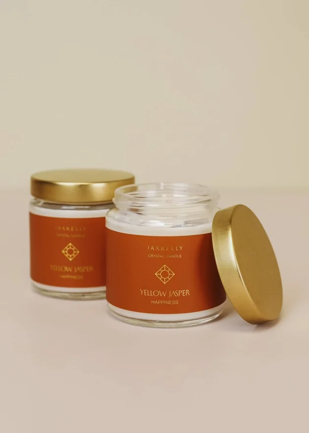 4oz Crystal Candles Yellow Jasper- Happiness