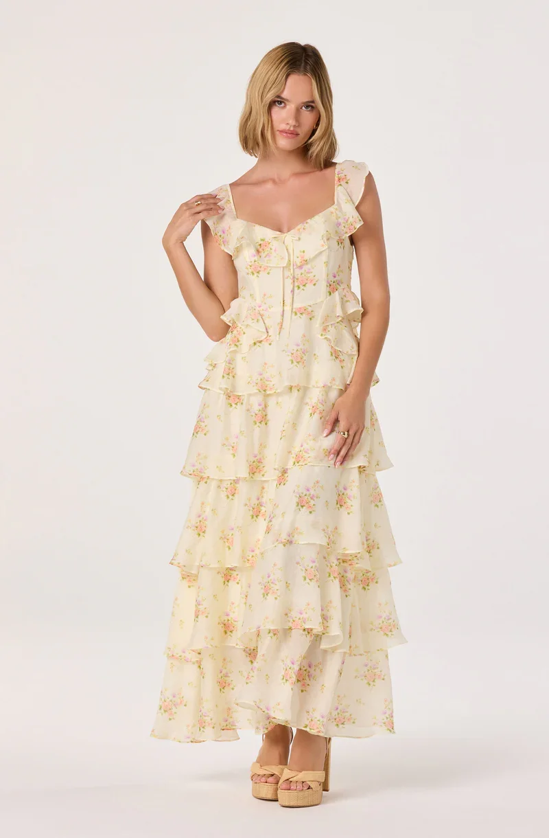 Adessa Floral Ruffle Tiered Maxi Dress Yellow