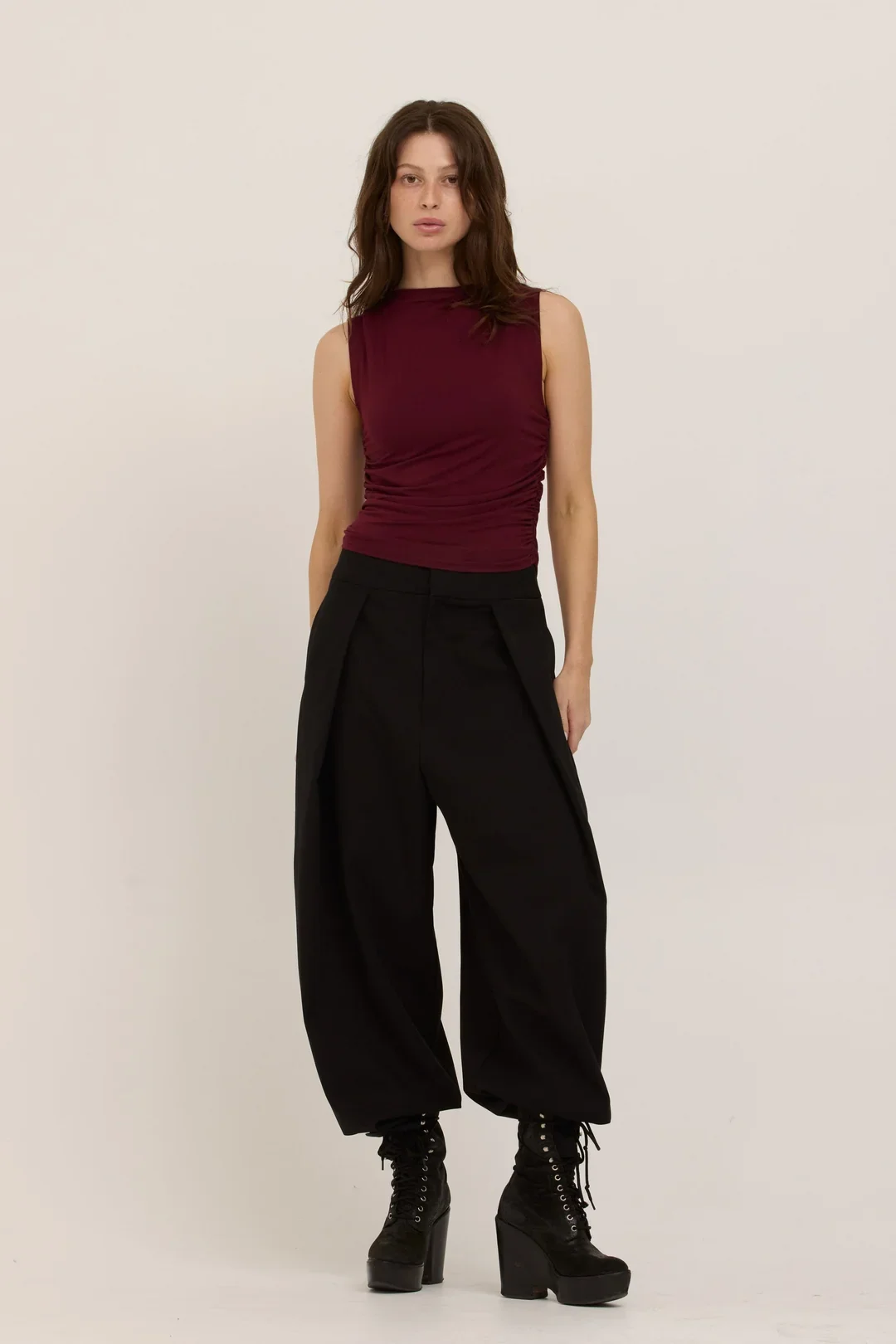 Wyatt Ruched Side Tank Dark Cherry