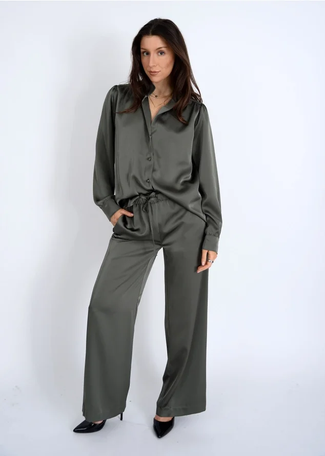 Merry Drawstring Satin Pant Ivy Green