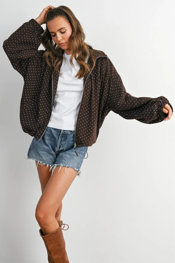 Polka Dot Anorak Jacket Brown/Blue