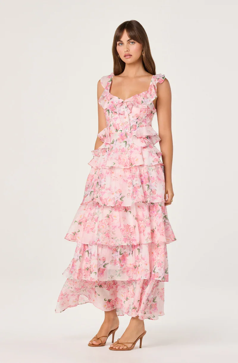 Adessa Floral Tiered Maxi Dress Pink