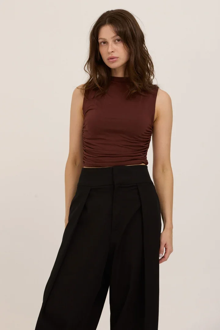 Wyatt Ruched Side Tank Dark Mocha