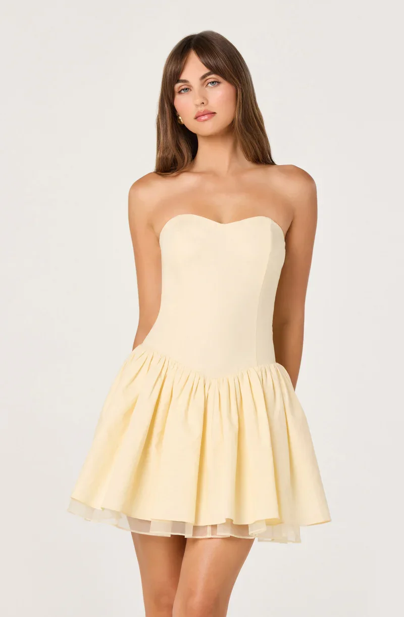 Bijou Strapless Linen Mini Dress Butter Yellow