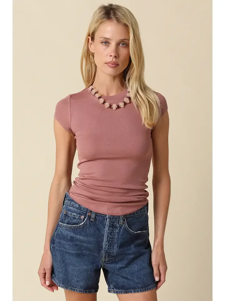 Serena Ribbed Cap Sleeve Top Mauve