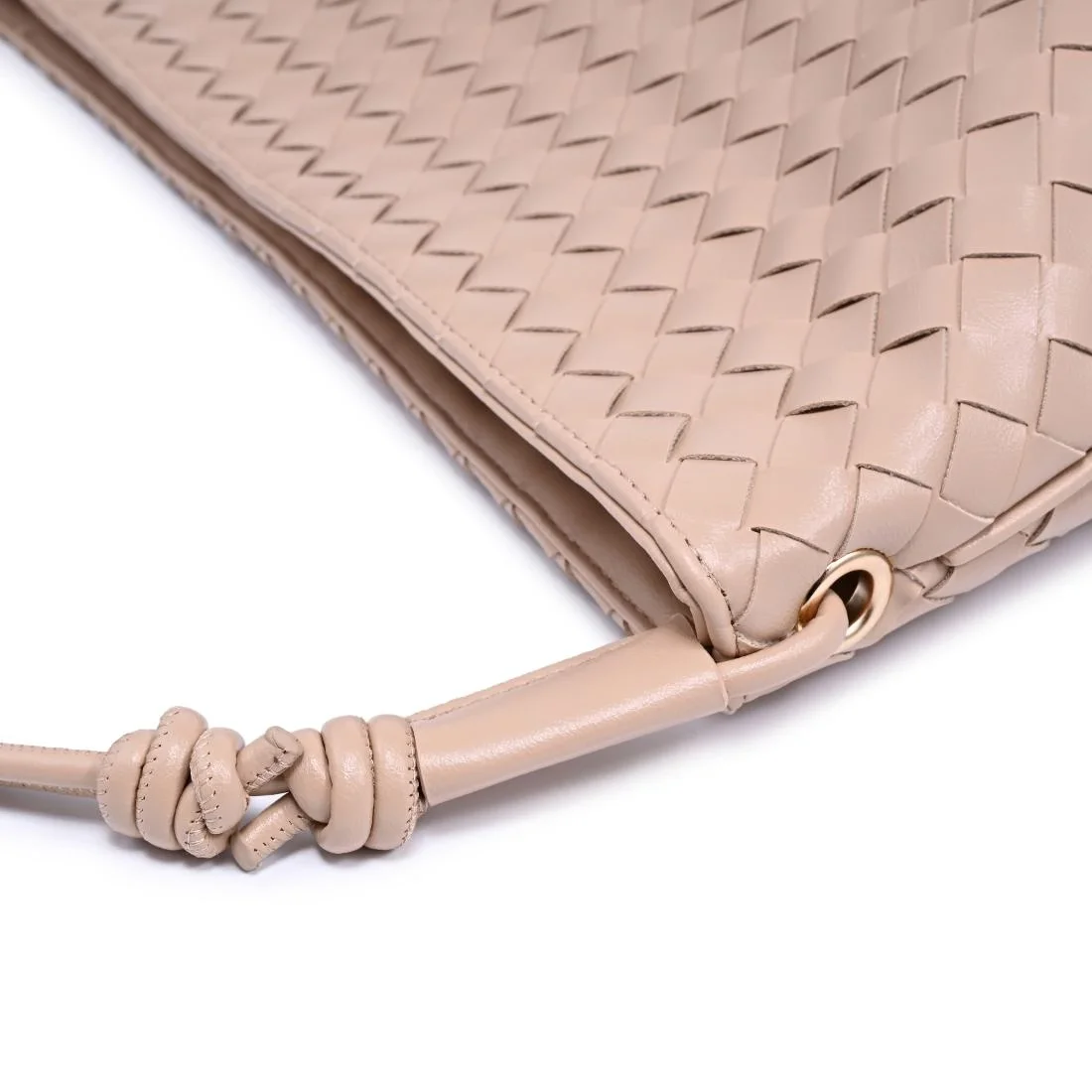 Close up of Theo woven hobo bag
