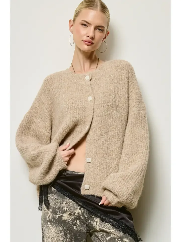 Balloon Sleeve Knit Cardigan