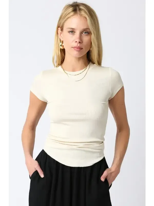 Serena Ribbed Cap Sleeve Top Ecru