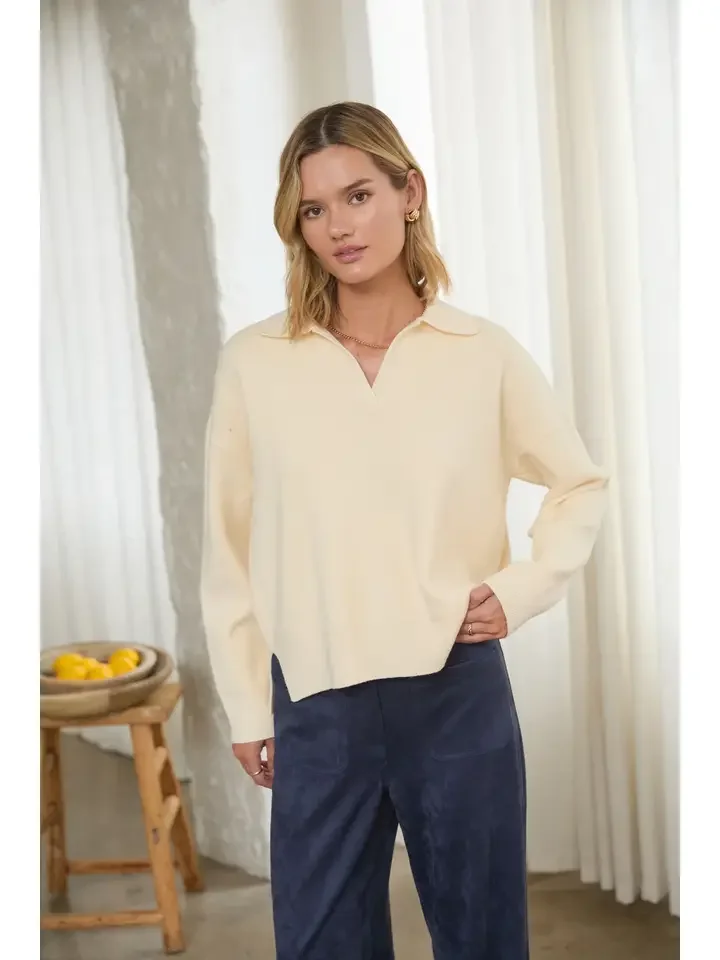 Split Neck Knit Sweater Banana